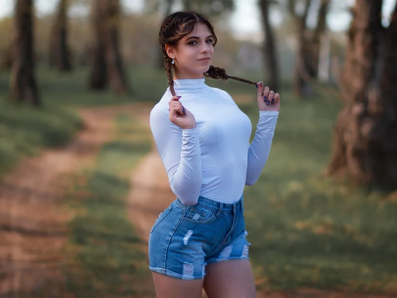 girl, pretty, sweet, brunette, shorts, pigtails