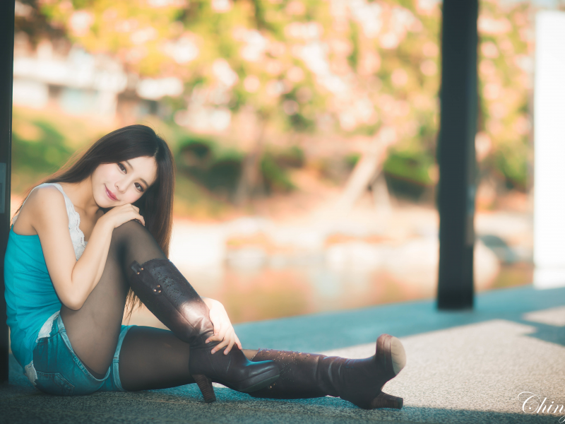 girl, pretty, beautiful, model, asian, shorts, boots