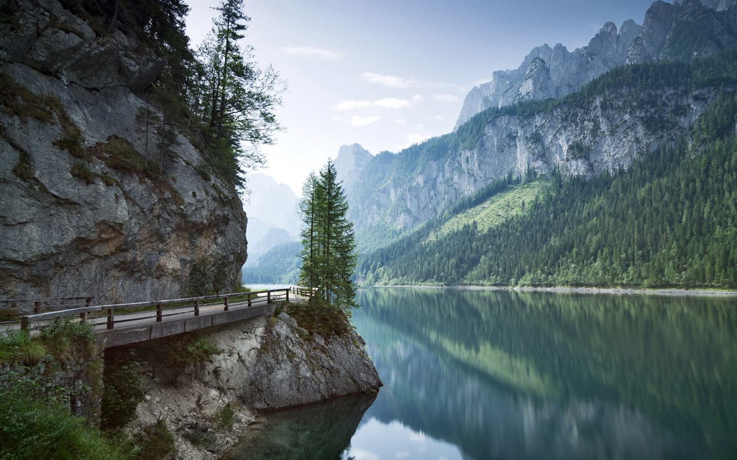 nature, mountains, forest, river, bridge, austria