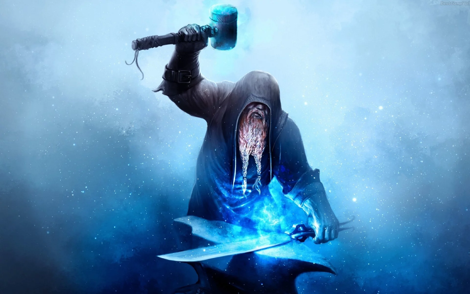 fantasy, blacksmith, hammer, sword, anvil