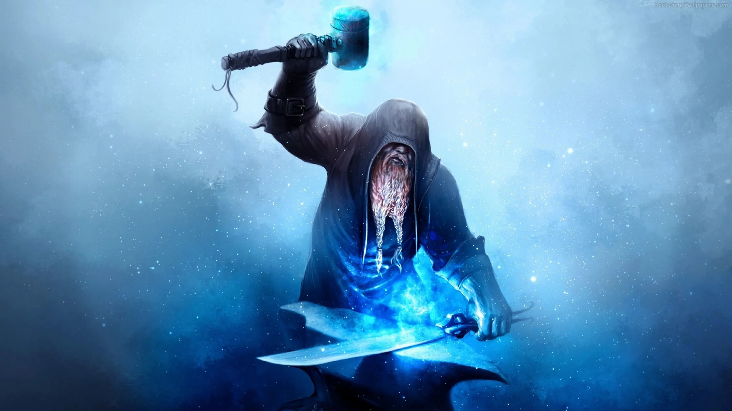 fantasy, blacksmith, hammer, sword, anvil
