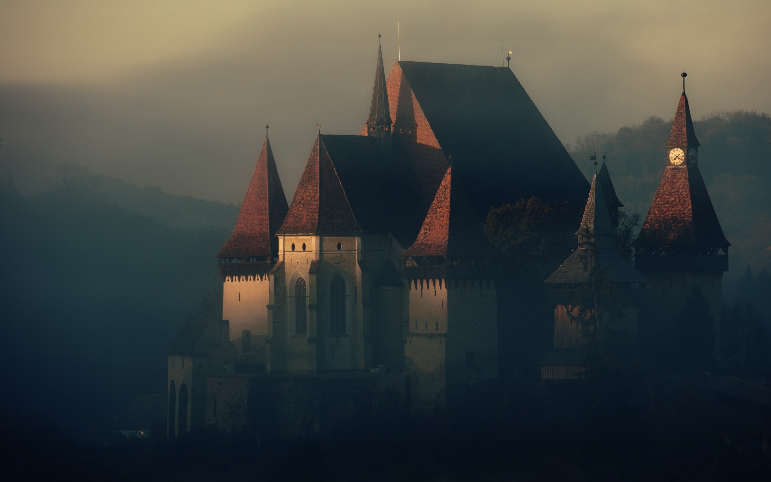 castle, fog, structure