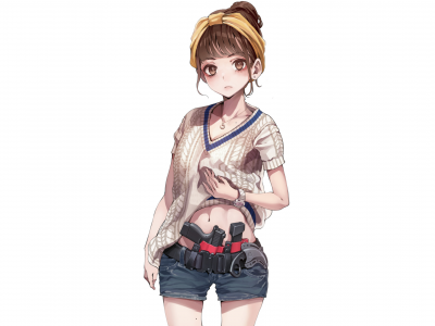 anime, girl, shorts, weapon, pistol