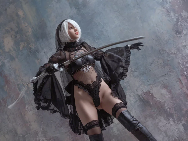 girl, beautiful, cute, model, cosplay, stockings, sword