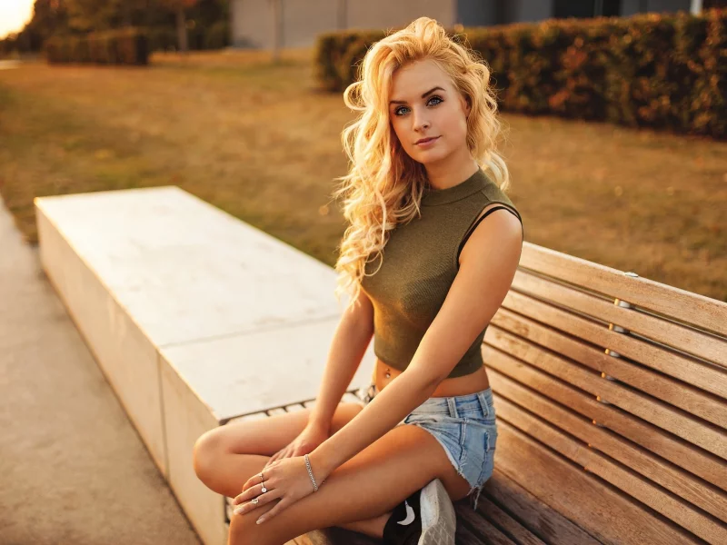 girl, beautiful, cute, blonde, shorts, sneakers
