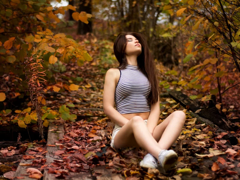 girl, beautiful, sexy, sneakers, legs, brunette, forest, nature