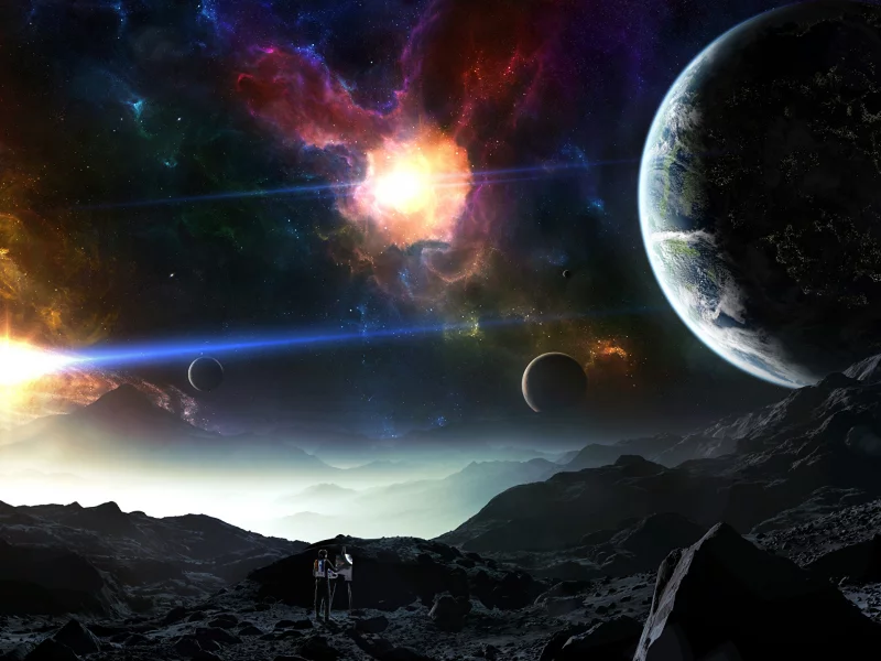 fantasy, space, planet, stars, astronauts, explorers