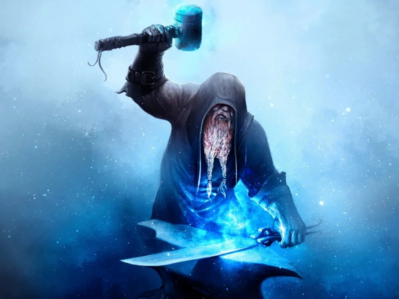 fantasy, blacksmith, hammer, sword, anvil