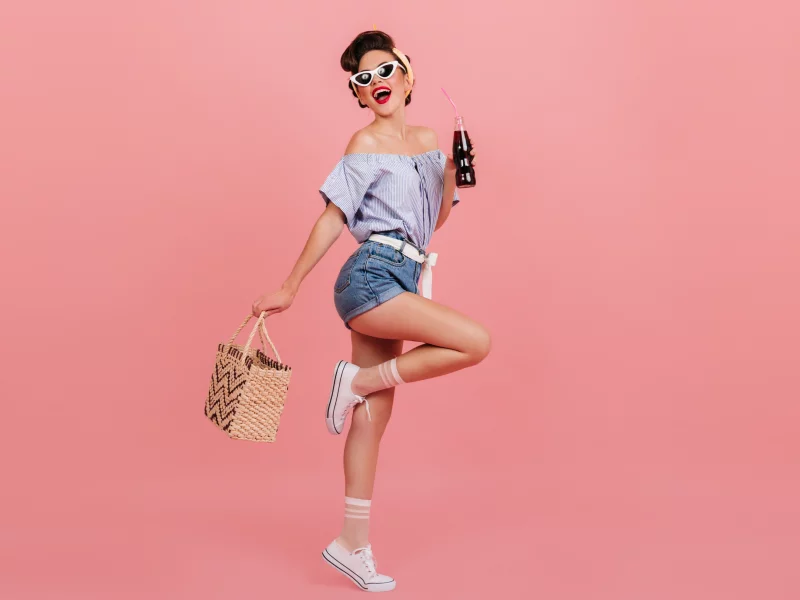 girl, beautiful, cute, model, shorts, sneakers, glasses, emotion, joy
