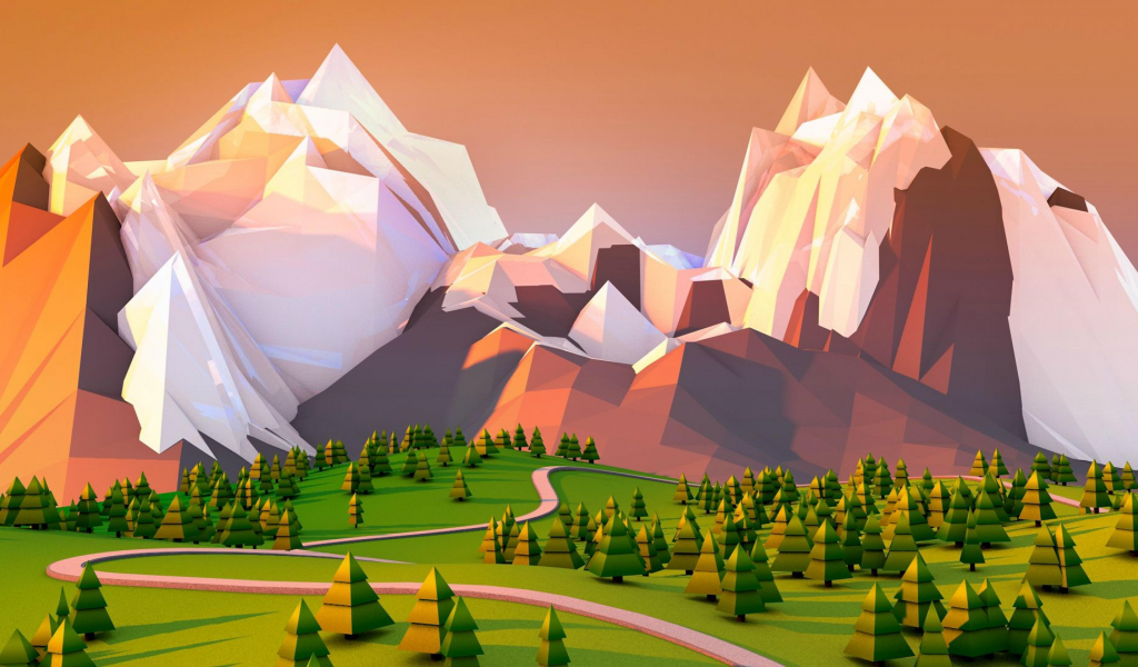 3 d, polygonal, landscape