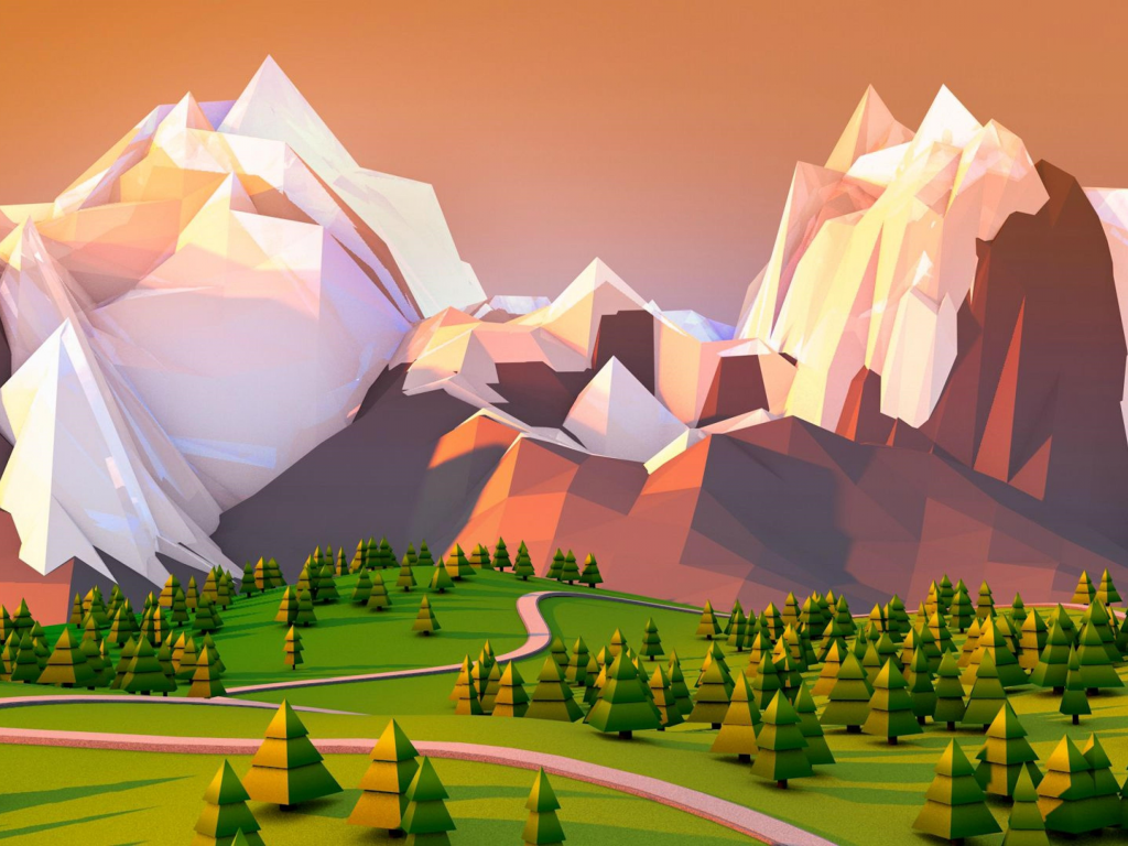 3 d, polygonal, landscape