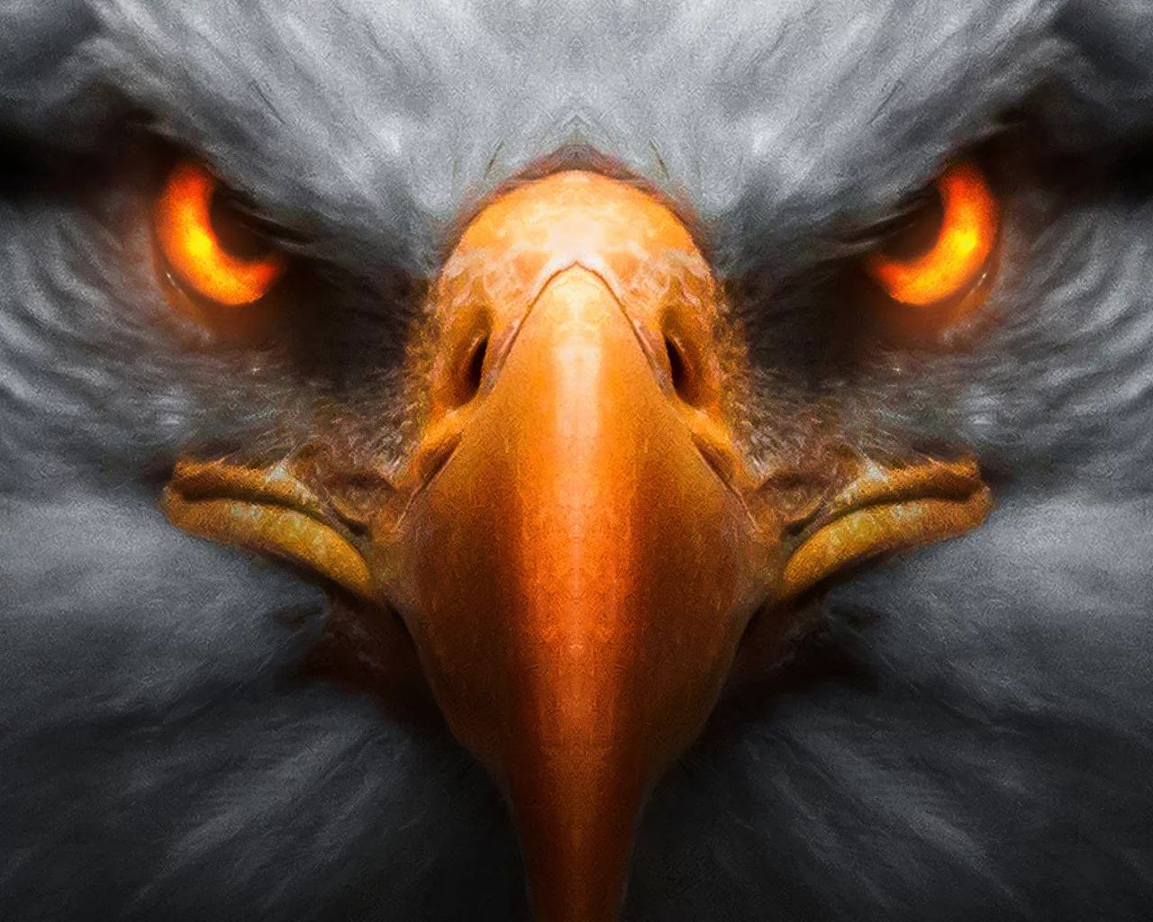 eagle, red, glowing, eyes