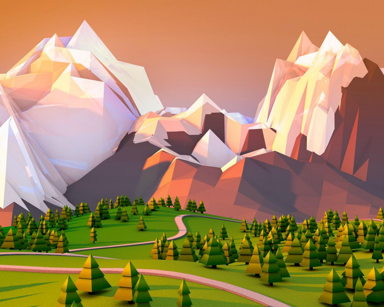 3 d, polygonal, landscape