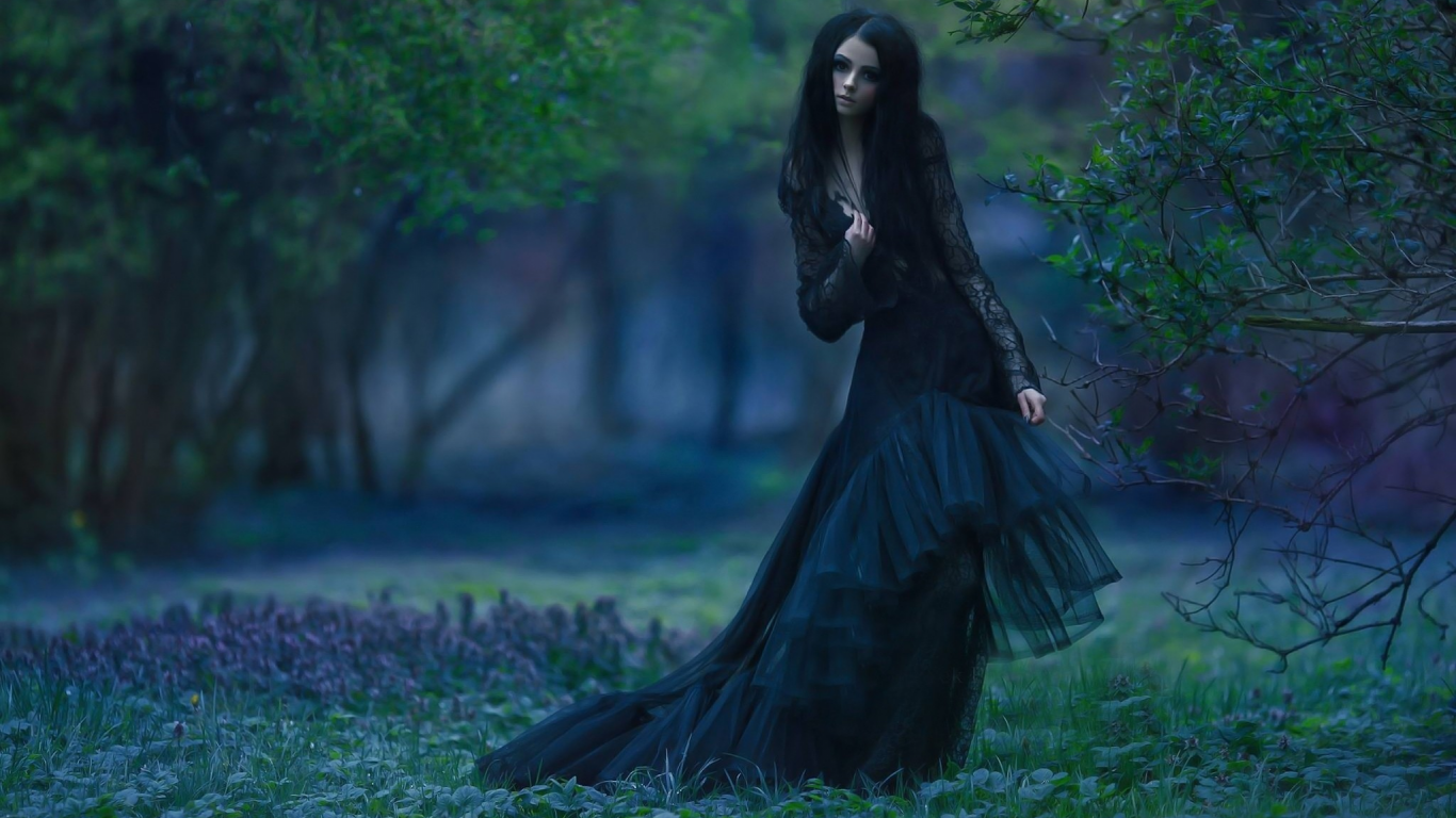 girl, sweet, beautiful, sexy, brunette, longhaired, dress, gothic