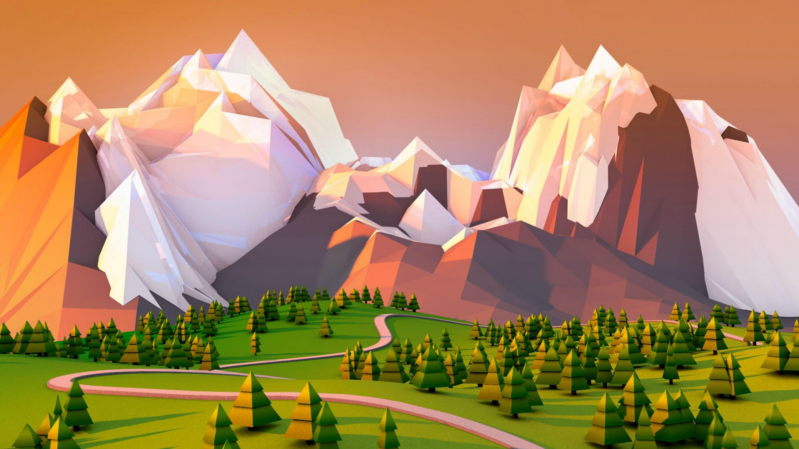 3 d, polygonal, landscape