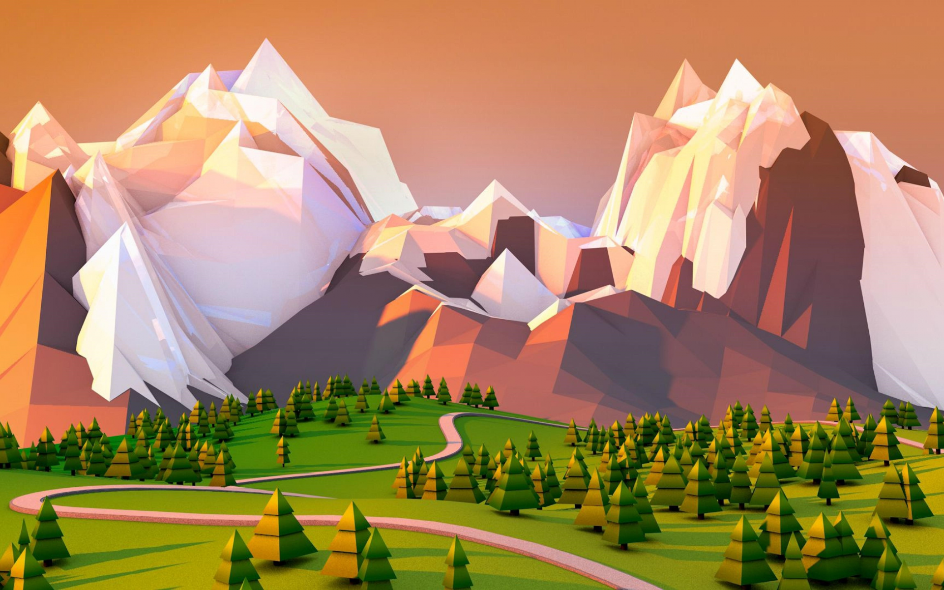 3 d, polygonal, landscape