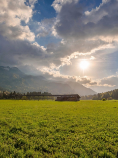 landscape, field, sky, sun, church