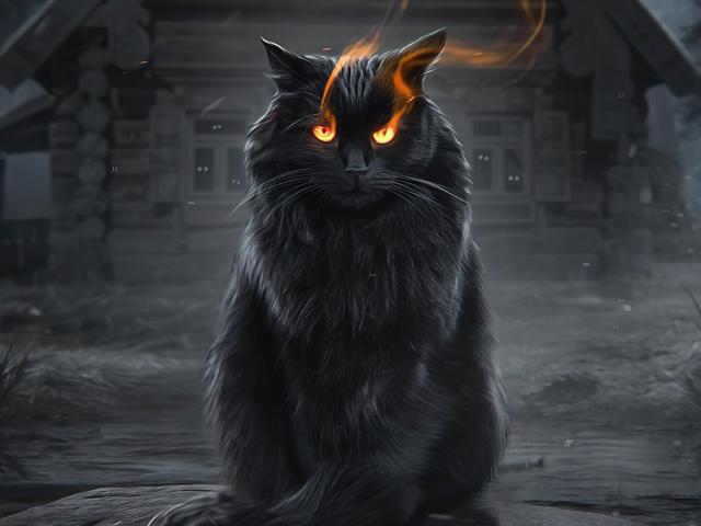 cat, fire, eyes