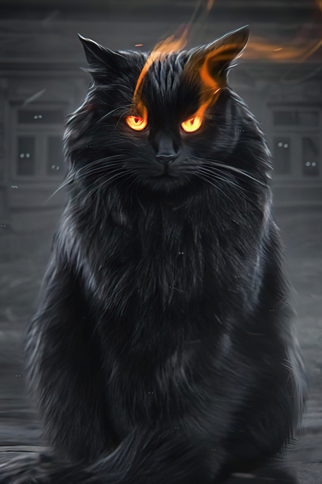 cat, fire, eyes