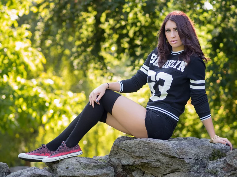 girl, beautiful, cute, sexy, brunette, shorts, stockings, sneakers