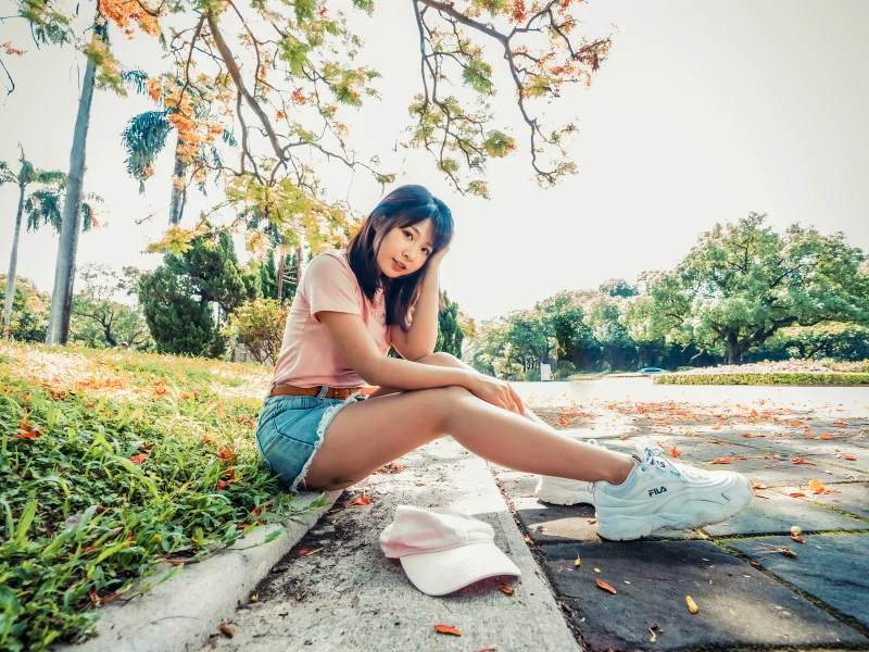girl, beautiful, cute, sexy, brunette, shorts, asian, sneakers