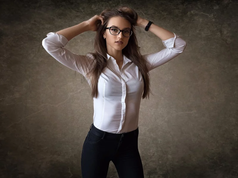 girl, beautiful, glasses, longhaired, shirt
