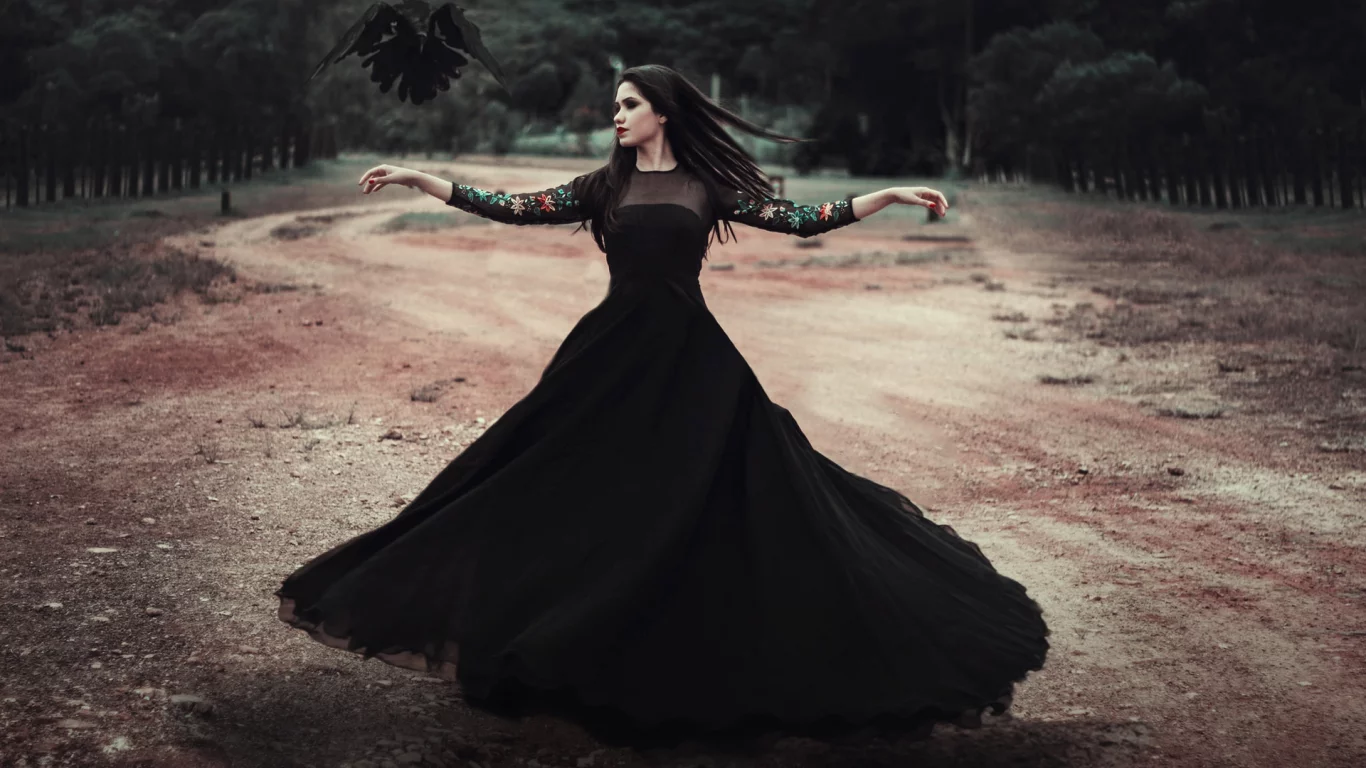 girl, beautiful, dancing, black raven