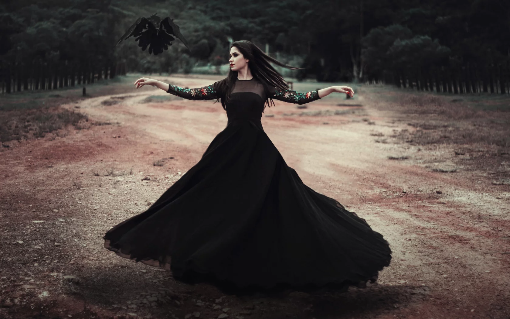 girl, beautiful, dancing, black raven