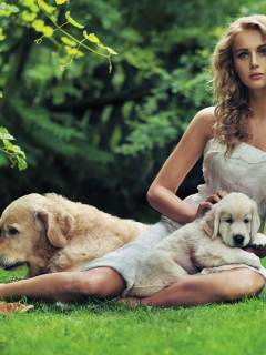 girl, beautiful, dogs, nature