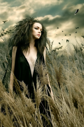 girl, beautiful, black dress, nature