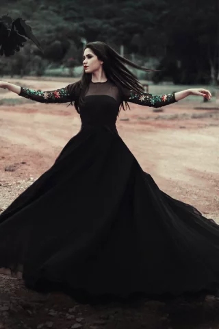 girl, beautiful, dancing, black raven