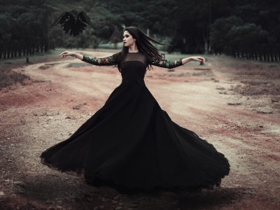 girl, beautiful, dancing, black raven