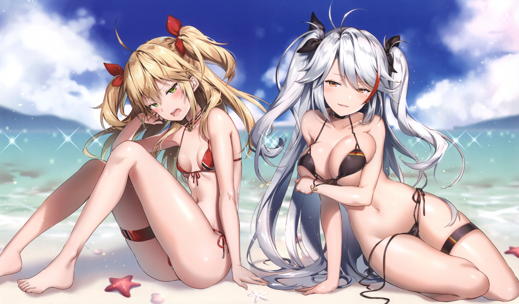 anime, girls, swimsuit, beach