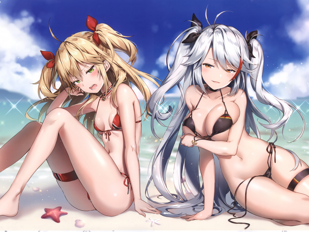 anime, girls, swimsuit, beach