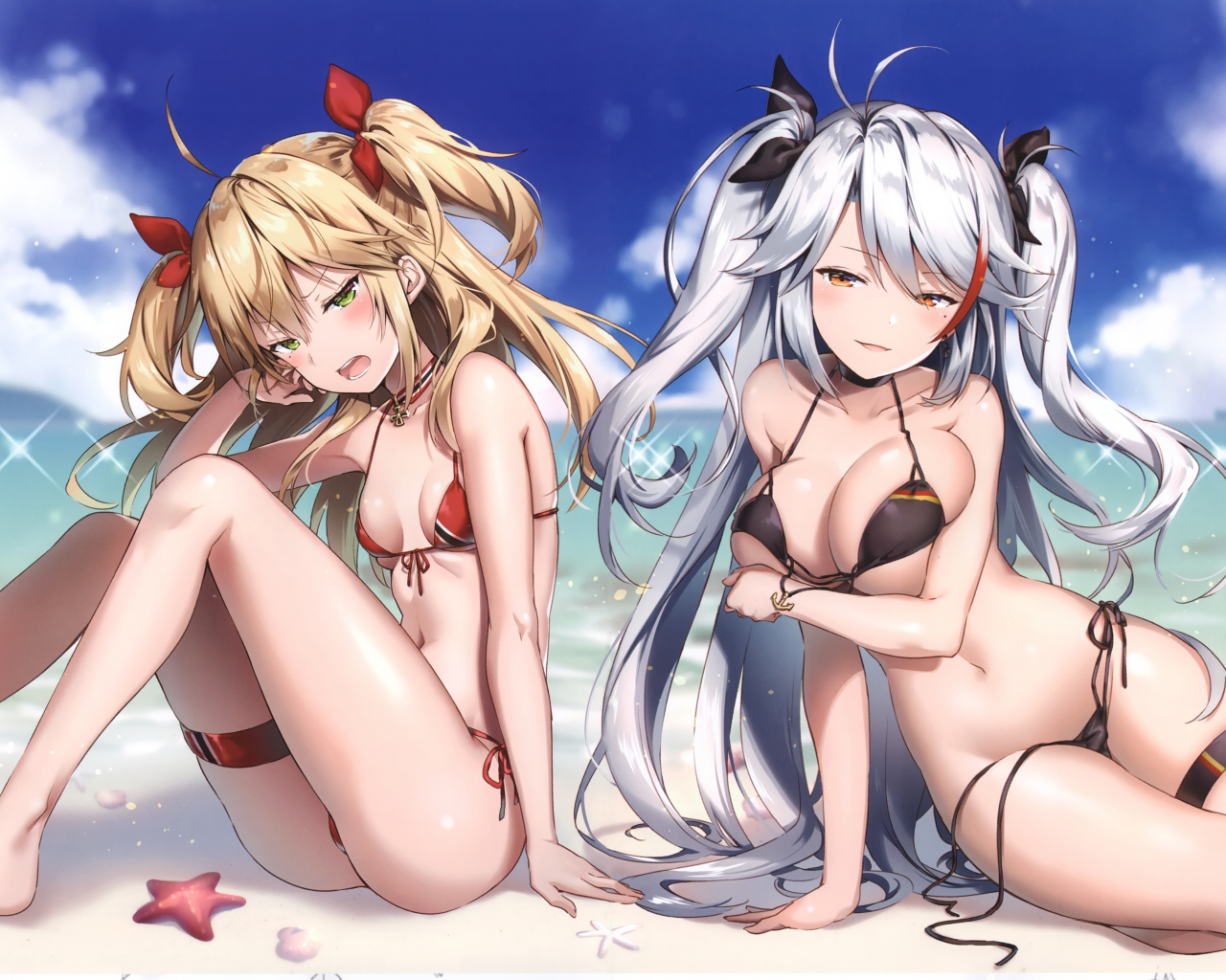 anime, girls, swimsuit, beach