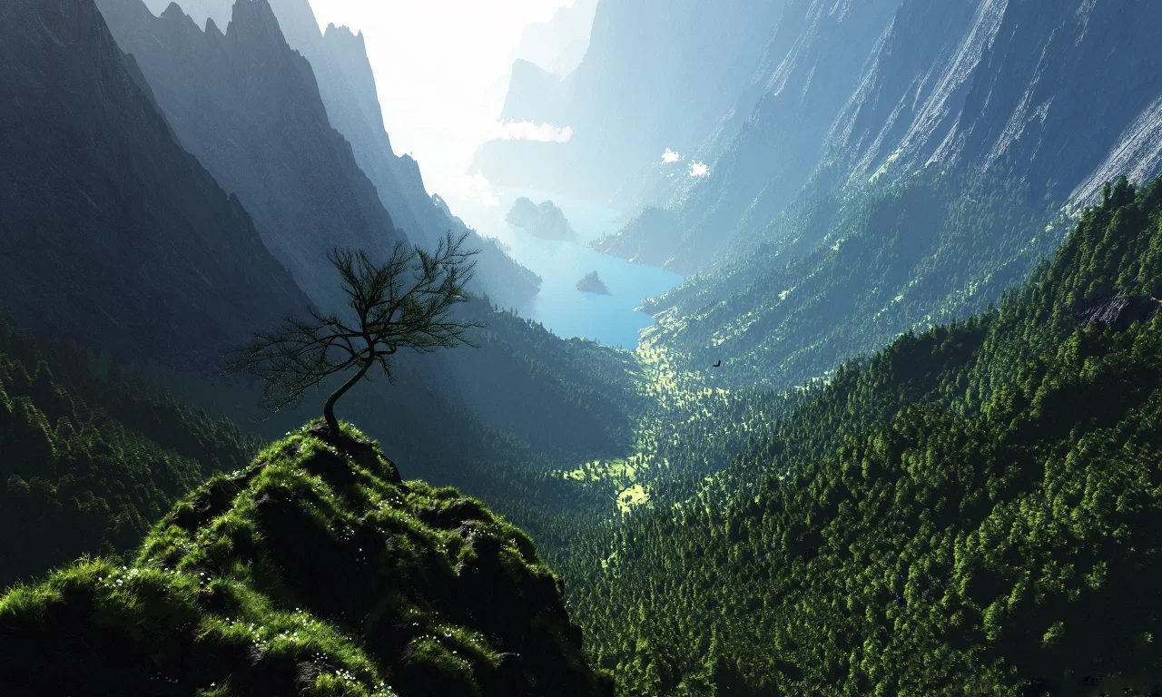 nature, mountains, forest, bay, rocks