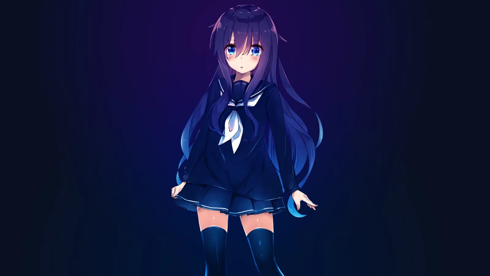 anime, girl, longhaired, skirt, stockings