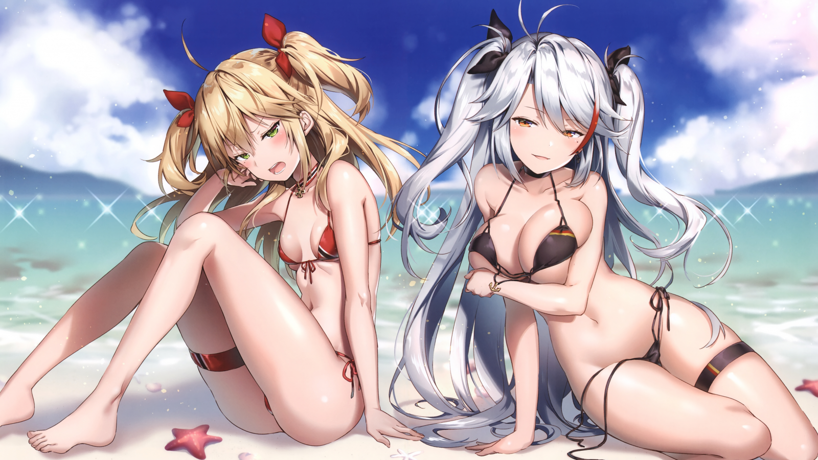 anime, girls, swimsuit, beach