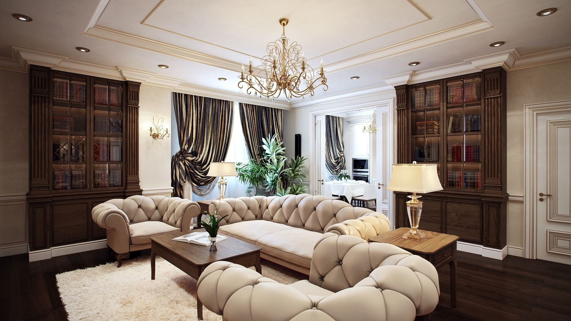 interior, apartment, classic, sofa, armchair, wardrobe