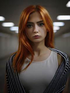 redhead, girl, porrait, directly, looking