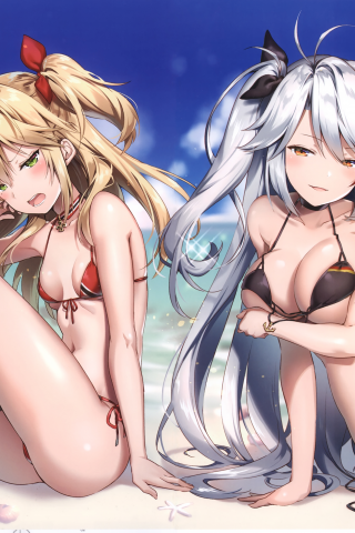 anime, girls, swimsuit, beach