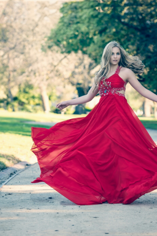 girl, beautiful, red dress