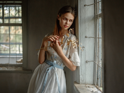 girl, beautiful, window