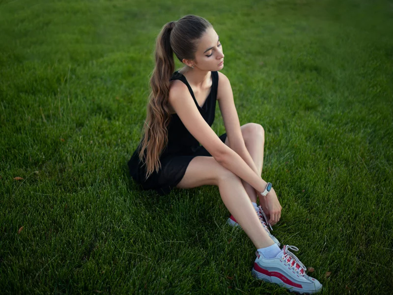 girl, beautiful, cute, model, sneakers, dress, ponytail