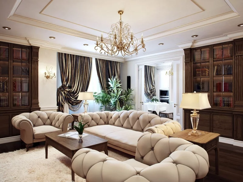 interior, apartment, classic, sofa, armchair, wardrobe