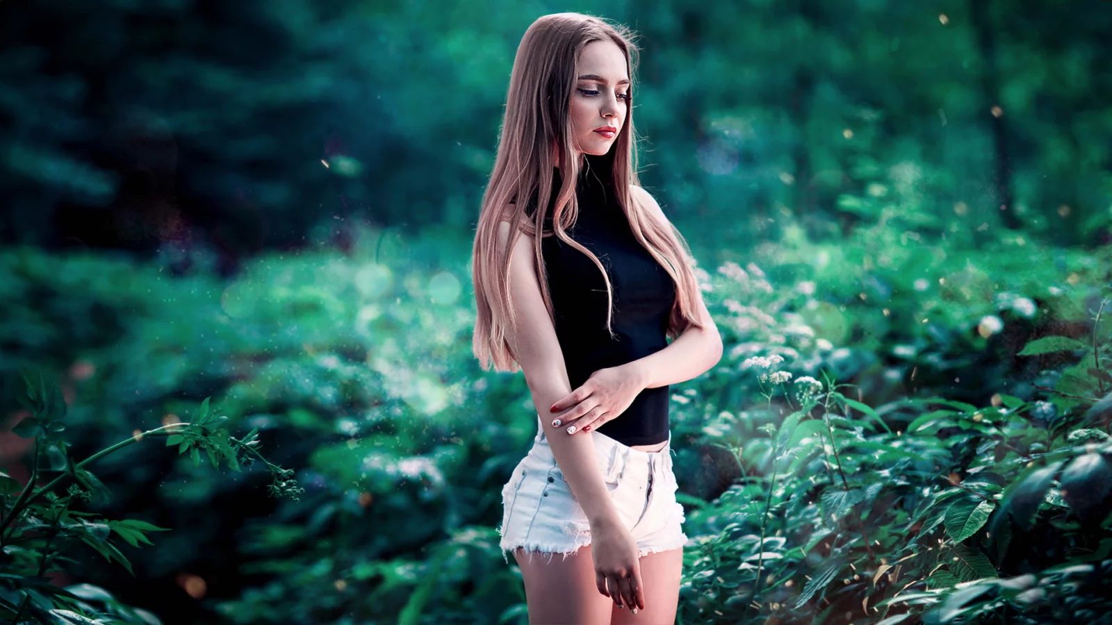 girl, beautiful, longhaired, shorts