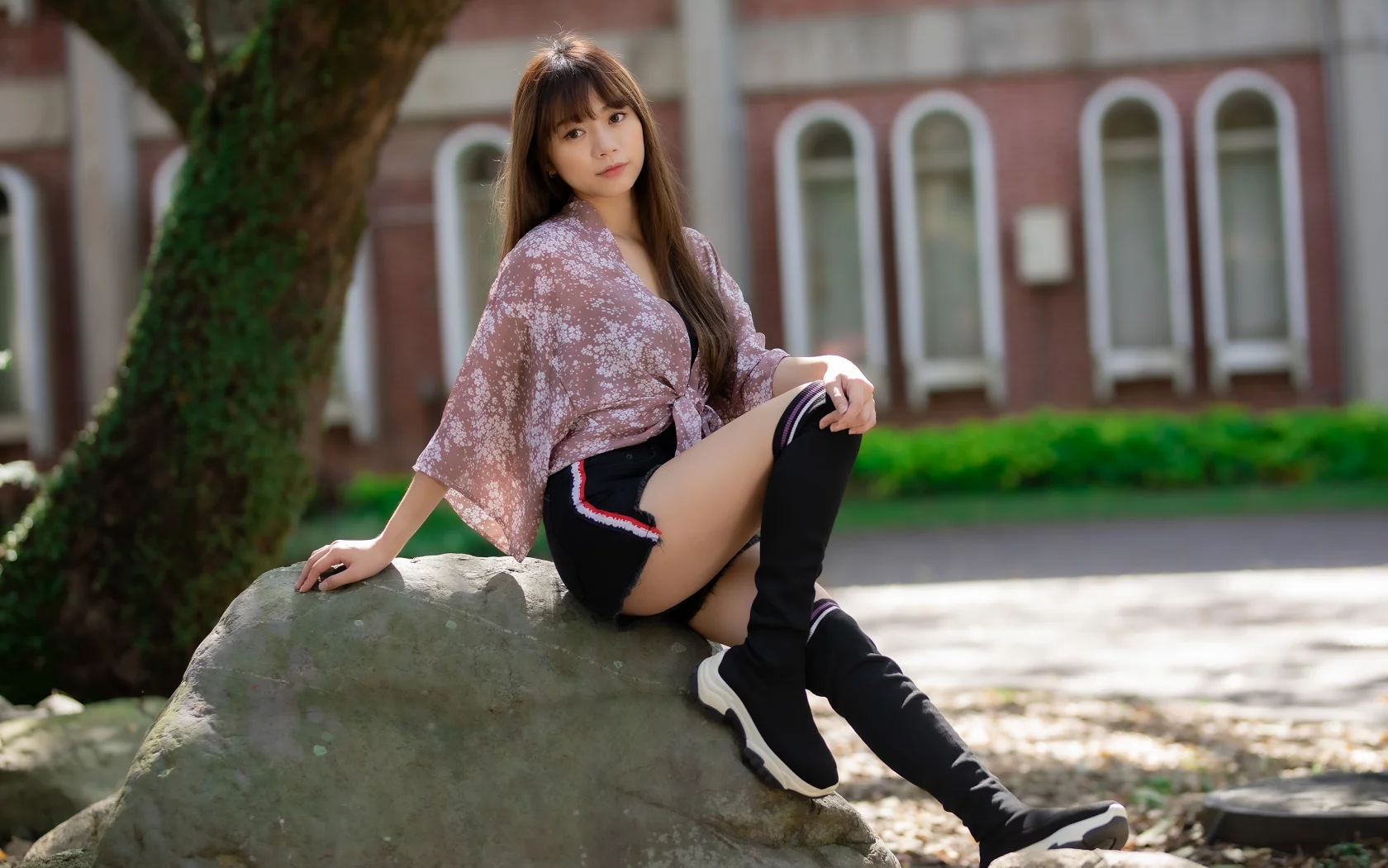 girl, sweetheart, shorts, legs, asian, boots