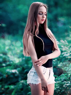 girl, beautiful, longhaired, shorts