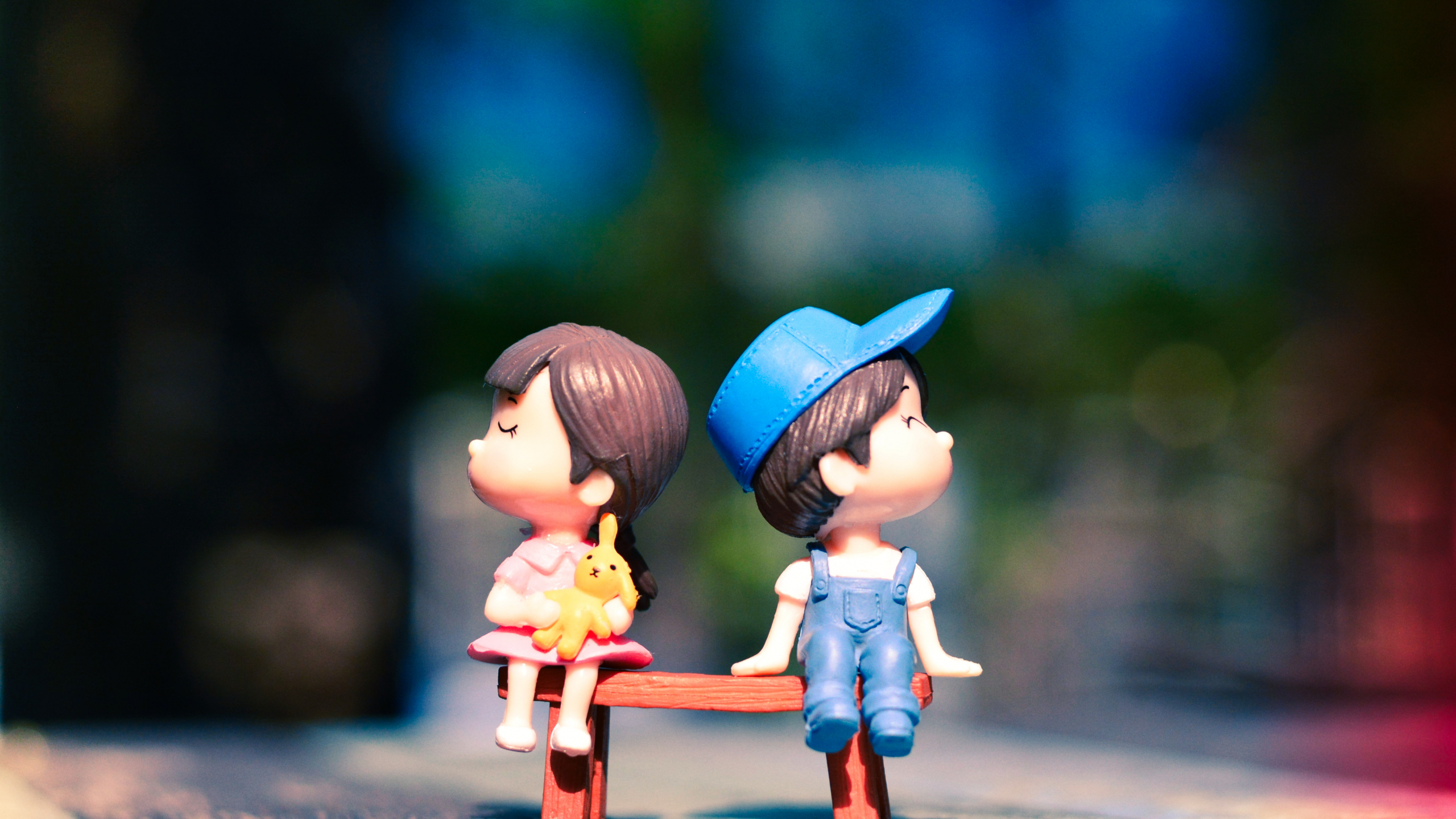 cute, couple, adorable, bench, bokeh, cute, pair, dolls