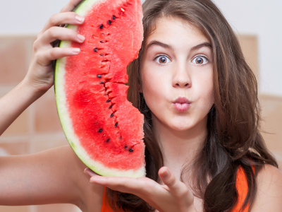 girl, beautiful, watermelon